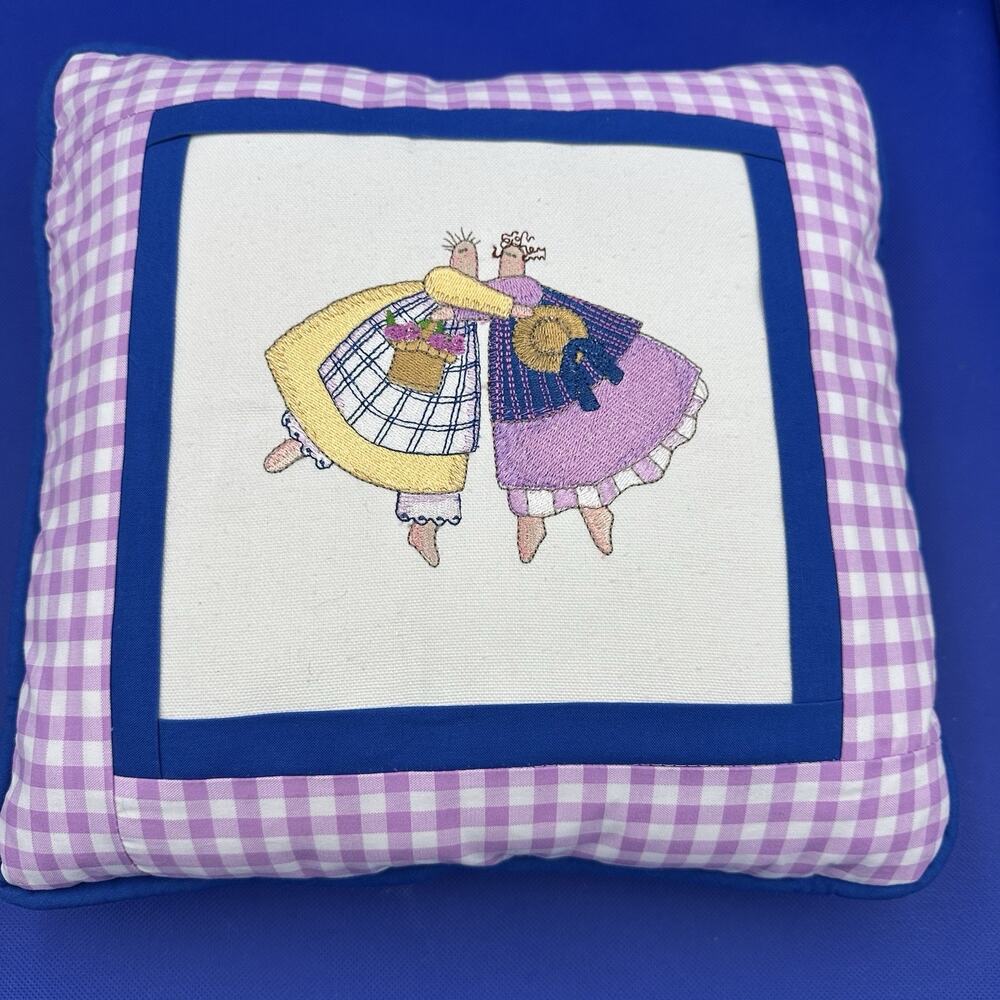 Handmade Throw Pillow 12" Cottage Granny Core Gingham Purple‎ Best Friends